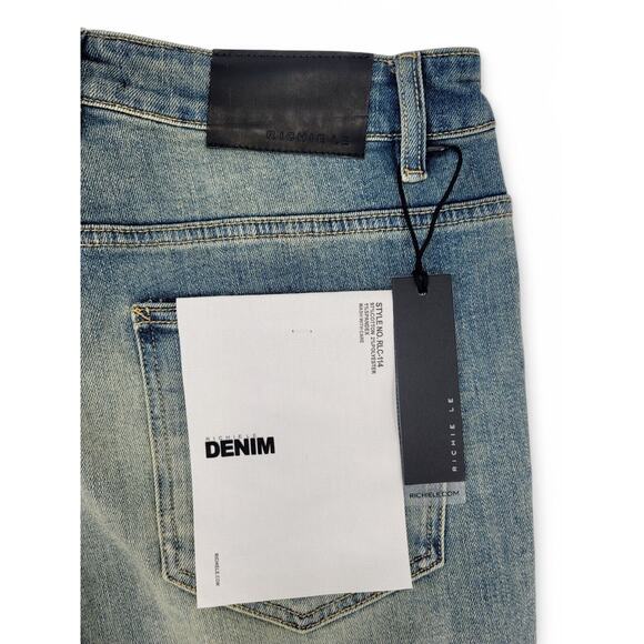Richie Le Mens Straight‎ Leg Stretch Denim Jeans RLC-114 Vintage Wash Distressed - Picture 3 of 6